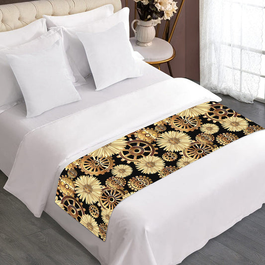 Steampunk Chamomile Pattern Print Bed Runner