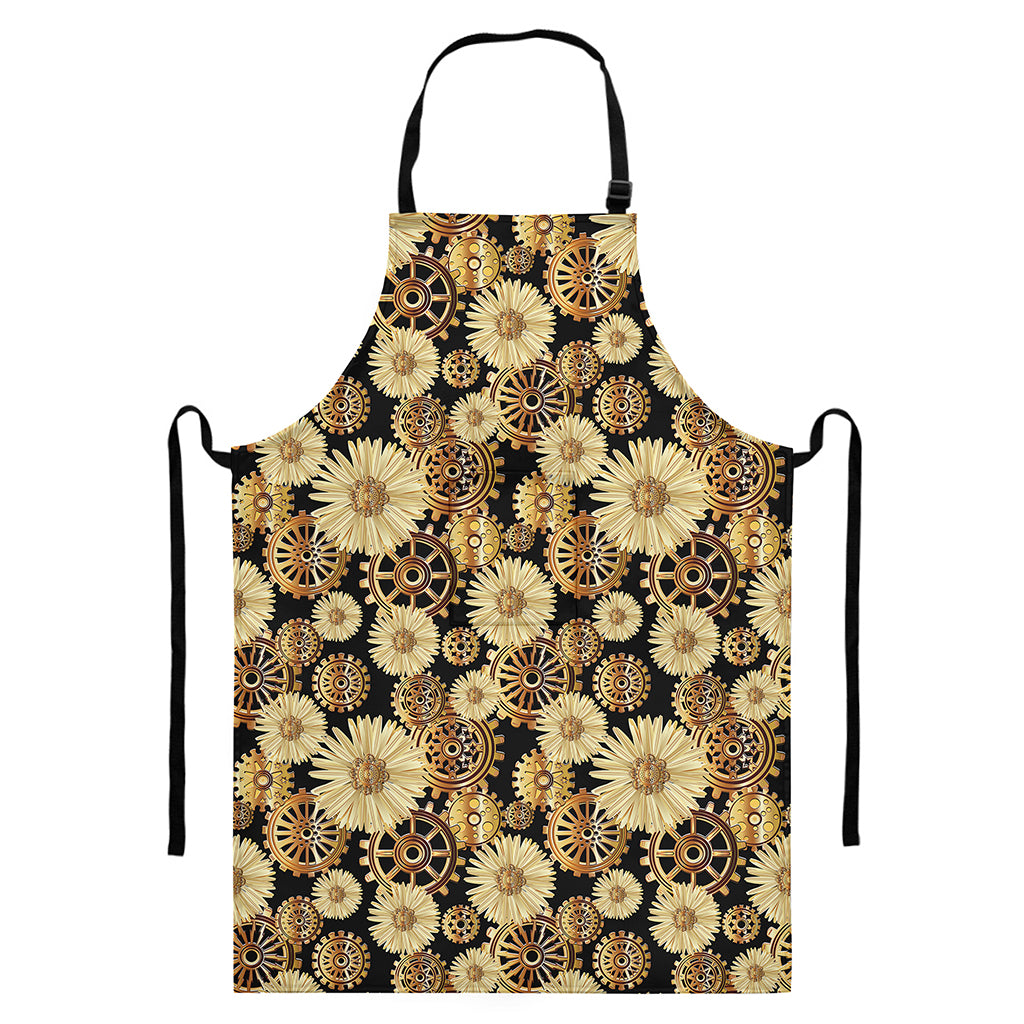 Steampunk Chamomile Pattern Print Bib Apron With Pocket