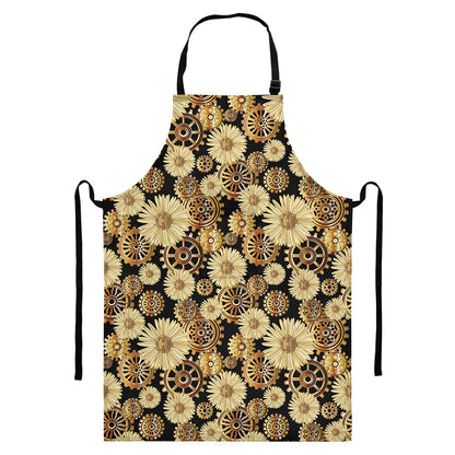Steampunk Chamomile Pattern Print Bib Apron With Pocket