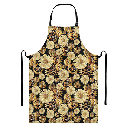 Steampunk Chamomile Pattern Print Bib Apron With Pocket