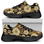 Steampunk Chamomile Pattern Print Black Chunky Shoes