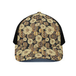 Steampunk Chamomile Pattern Print Black Mesh Trucker Cap