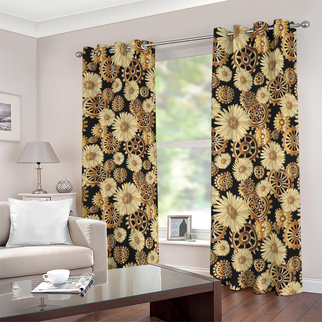 Steampunk Chamomile Pattern Print Blackout Grommet Curtains