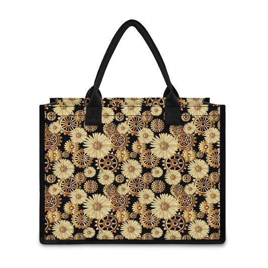 Steampunk Chamomile Pattern Print Canvas Tote Bag