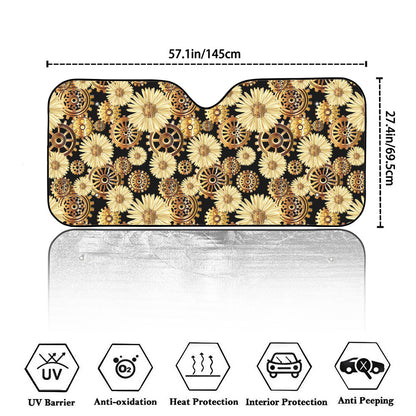Steampunk Chamomile Pattern Print Car Windshield Sun Shade