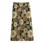 Steampunk Chamomile Pattern Print Cotton Front Slit Maxi Skirt