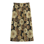 Steampunk Chamomile Pattern Print Cotton Front Slit Maxi Skirt