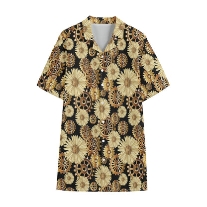 Steampunk Chamomile Pattern Print Cotton Hawaiian Shirt