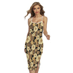 Steampunk Chamomile Pattern Print Cross Back Cami Dress