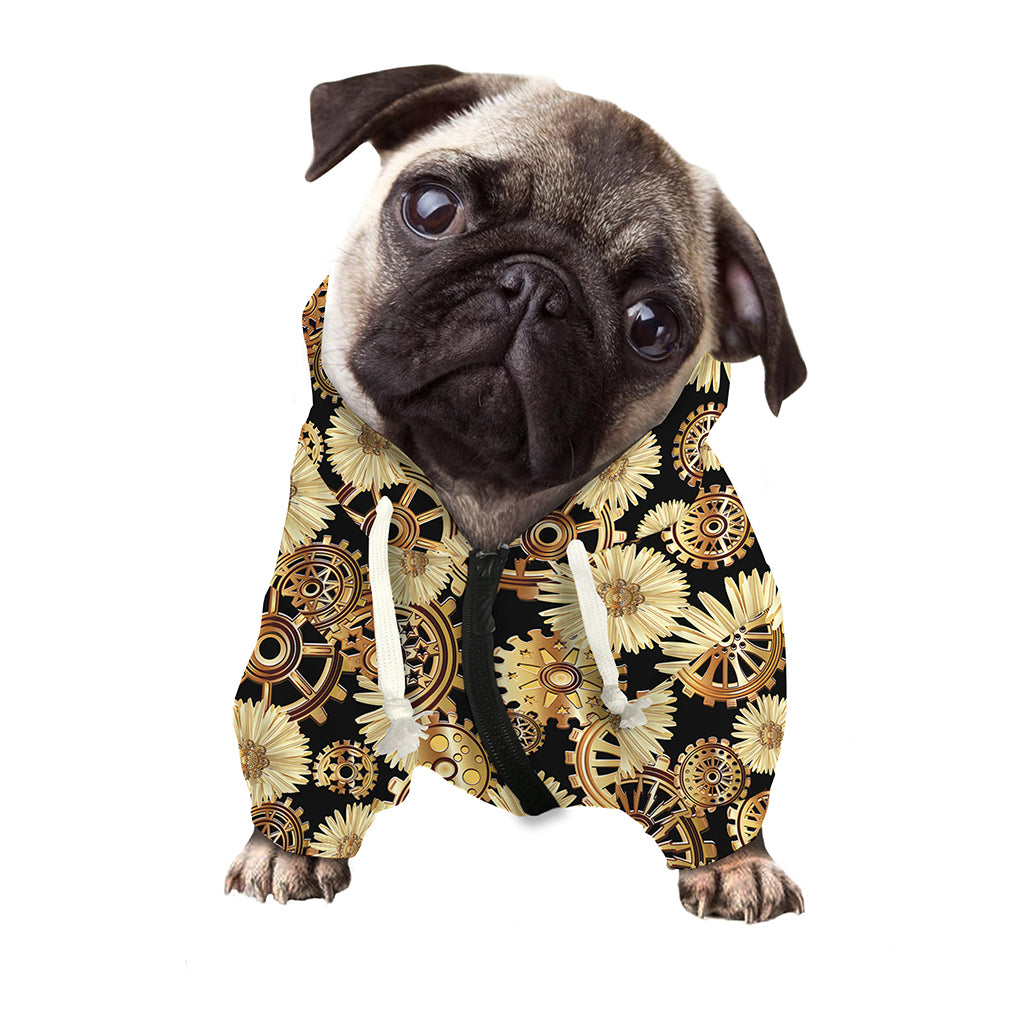 Steampunk Chamomile Pattern Print Dog Zip Up Hoodie