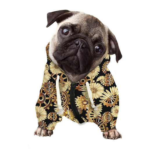 Steampunk Chamomile Pattern Print Dog Zip Up Hoodie