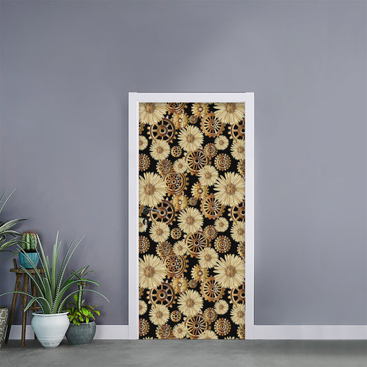 Steampunk Chamomile Pattern Print Door Sticker