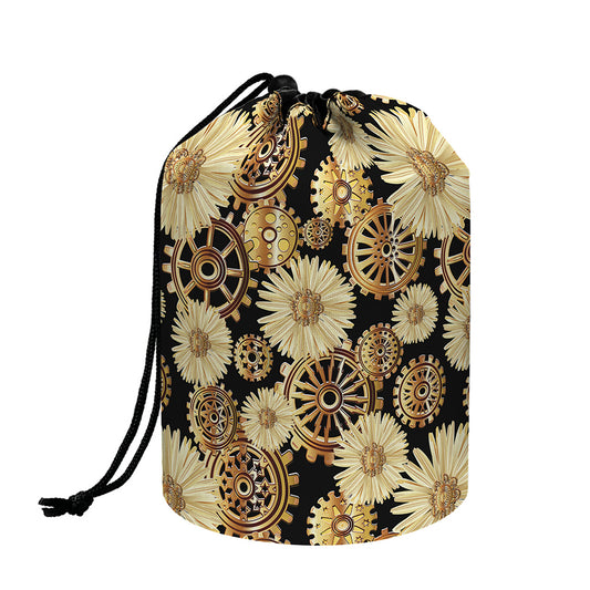 Steampunk Chamomile Pattern Print Drawstring Makeup Bag