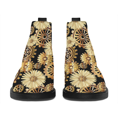 Steampunk Chamomile Pattern Print Flat Ankle Boots