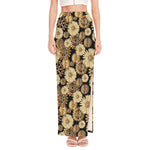 Steampunk Chamomile Pattern Print High Slit Maxi Skirt
