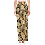 Steampunk Chamomile Pattern Print High Slit Maxi Skirt