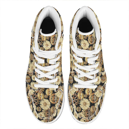 Steampunk Chamomile Pattern Print High Top Leather Sneakers