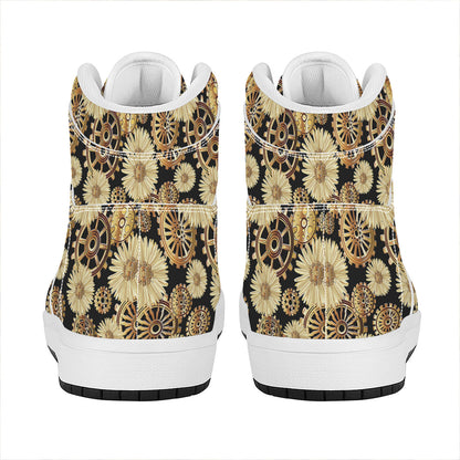 Steampunk Chamomile Pattern Print High Top Leather Sneakers