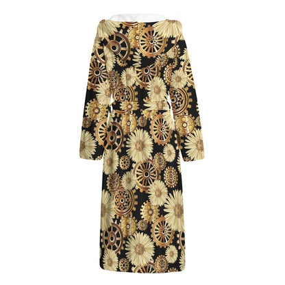 Steampunk Chamomile Pattern Print Hooded Bathrobe