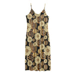 Steampunk Chamomile Pattern Print Jersey Midi Cami Dress