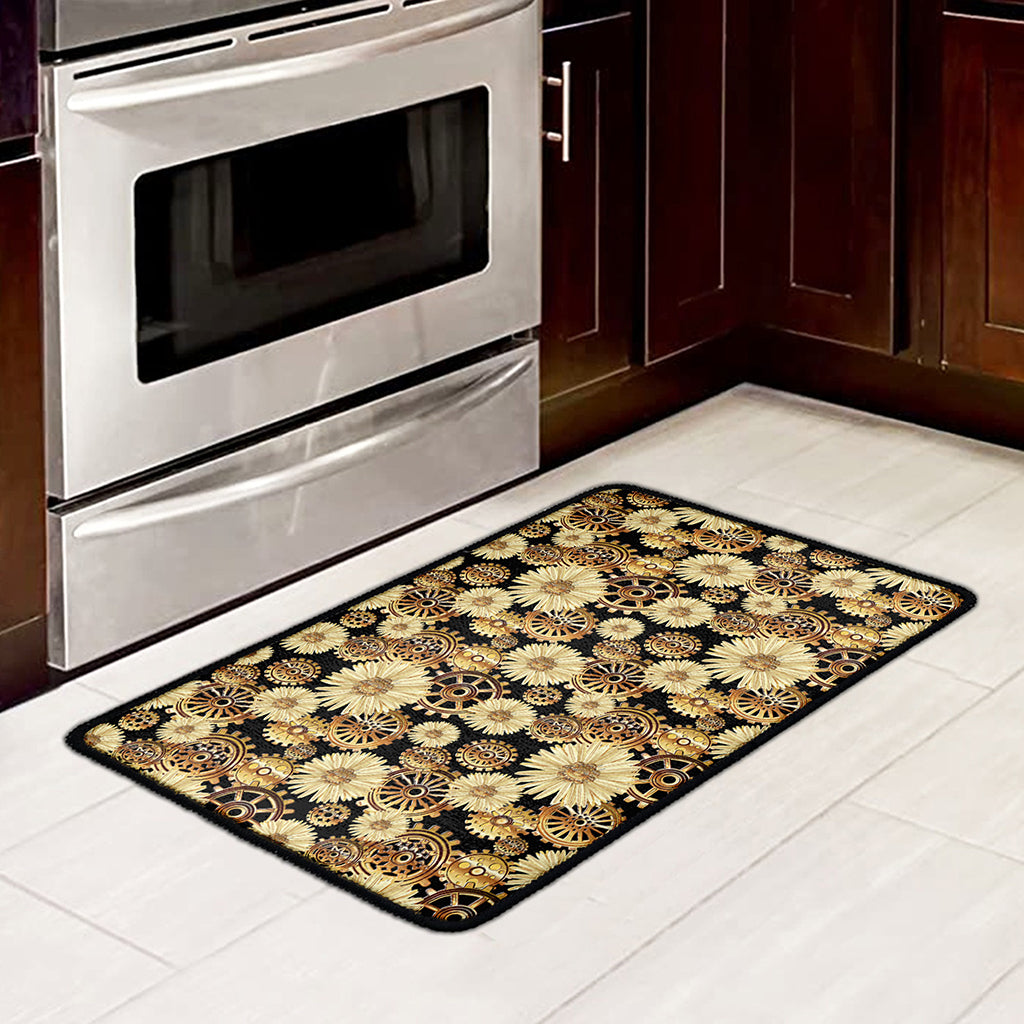 Steampunk Chamomile Pattern Print Kitchen Mat