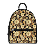 Steampunk Chamomile Pattern Print Leather Backpack