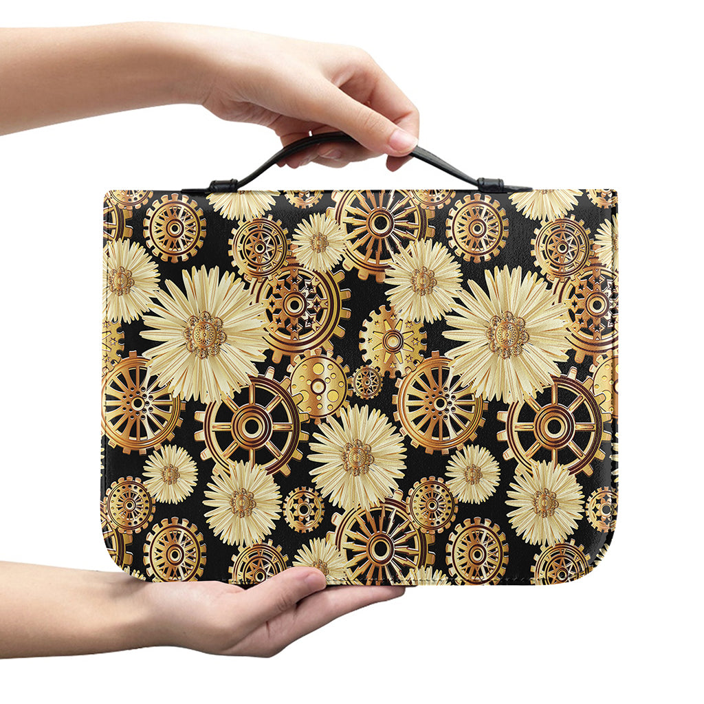 Steampunk Chamomile Pattern Print Leather Bible Cover