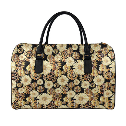 Steampunk Chamomile Pattern Print Leather Duffle Bag