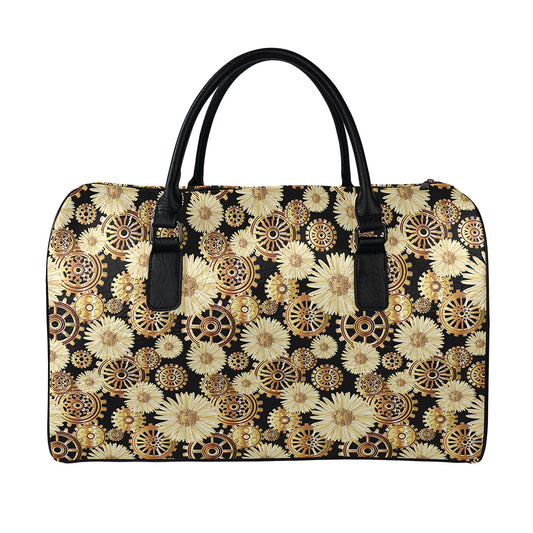 Steampunk Chamomile Pattern Print Leather Duffle Bag