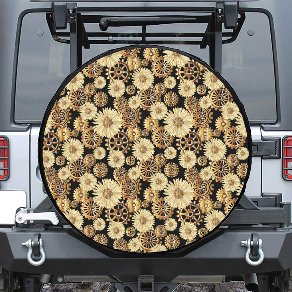 Steampunk Chamomile Pattern Print Leather Spare Tire Cover