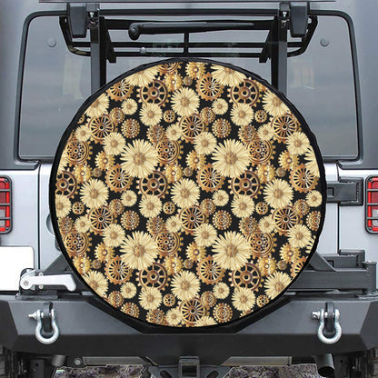 Steampunk Chamomile Pattern Print Leather Spare Tire Cover