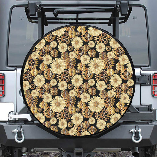 Steampunk Chamomile Pattern Print Leather Spare Tire Cover