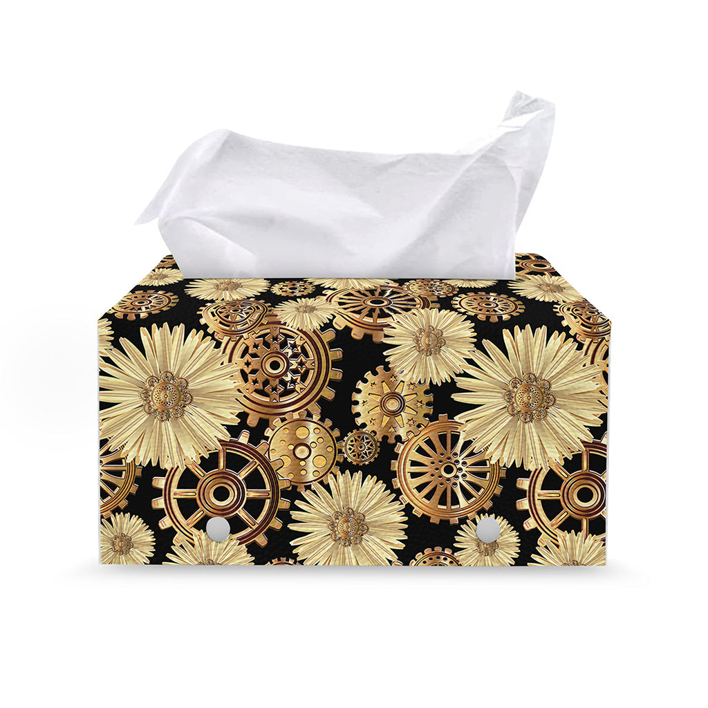 Steampunk Chamomile Pattern Print Leather Tissue Box Cover