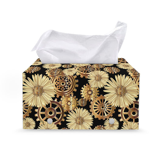 Steampunk Chamomile Pattern Print Leather Tissue Box Cover