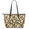 Steampunk Chamomile Pattern Print Leather Tote Bag With Zipper