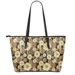 Steampunk Chamomile Pattern Print Leather Tote Bag