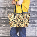 Steampunk Chamomile Pattern Print Leather Tote Bag