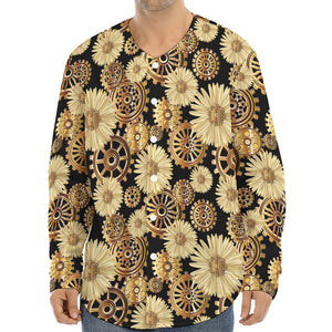 Steampunk Chamomile Pattern Print Long Sleeve Baseball Jersey