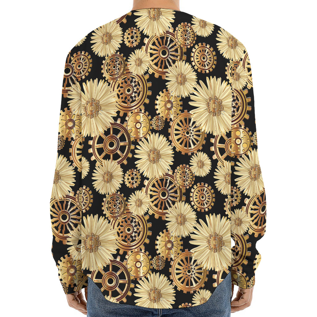 Steampunk Chamomile Pattern Print Long Sleeve Baseball Jersey