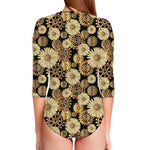 Steampunk Chamomile Pattern Print Long Sleeve Swimsuit