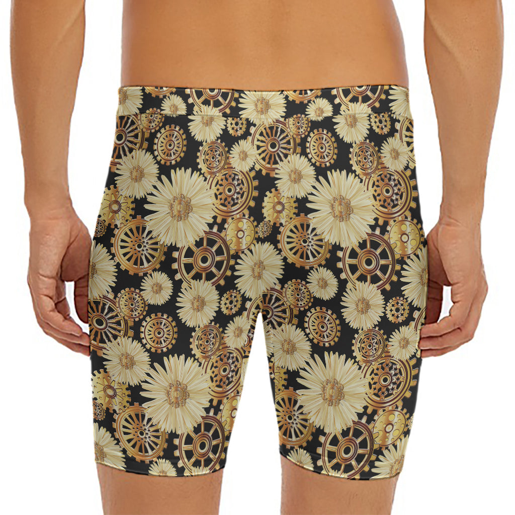 Steampunk Chamomile Pattern Print Men's Long Boxer Briefs