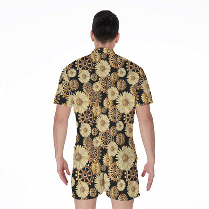 Steampunk Chamomile Pattern Print Men's Rompers