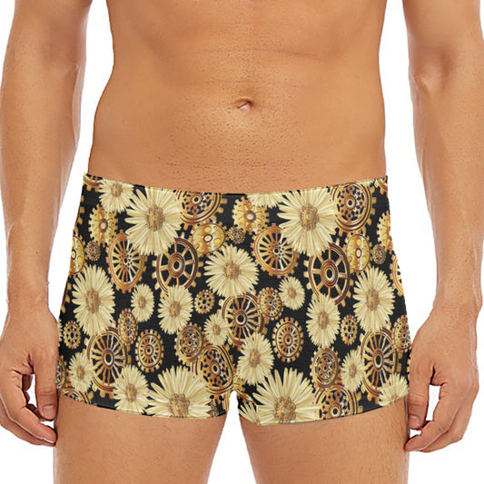 Steampunk Chamomile Pattern Print Men's Short Boxer Briefs