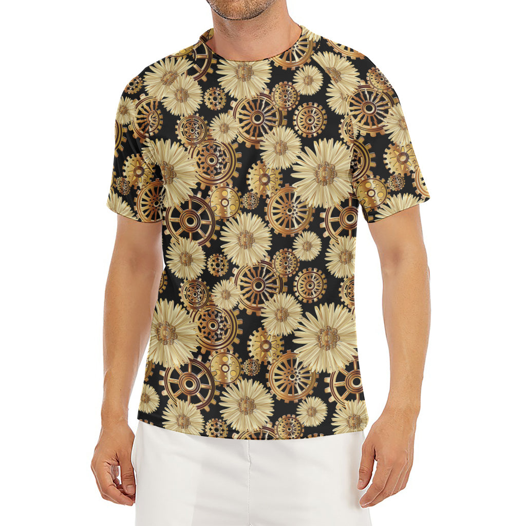 Steampunk Chamomile Pattern Print Men's Short Sleeve Rash Guard