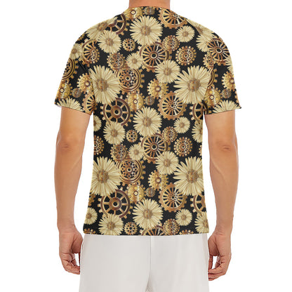 Steampunk Chamomile Pattern Print Men's Short Sleeve Rash Guard