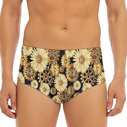 Steampunk Chamomile Pattern Print Men's Triangle Swim Briefs