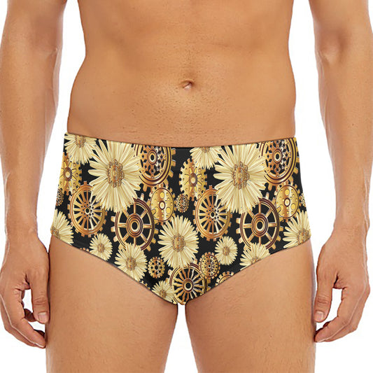 Steampunk Chamomile Pattern Print Men's Triangle Swim Briefs
