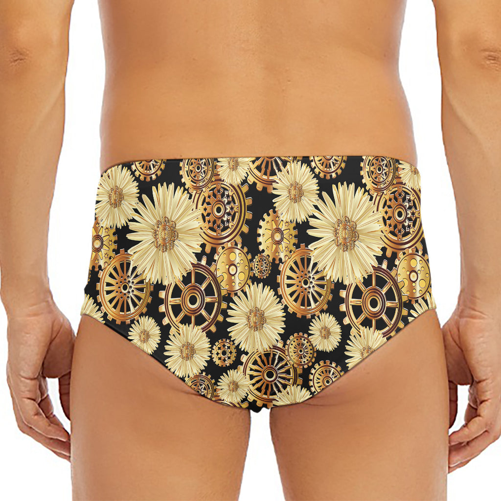 Steampunk Chamomile Pattern Print Men's Triangle Swim Briefs