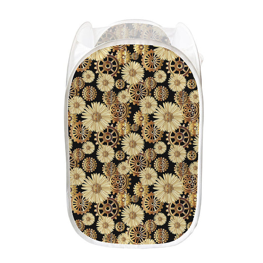 Steampunk Chamomile Pattern Print Mesh Laundry Hamper