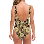 Steampunk Chamomile Pattern Print One Piece Swimsuit